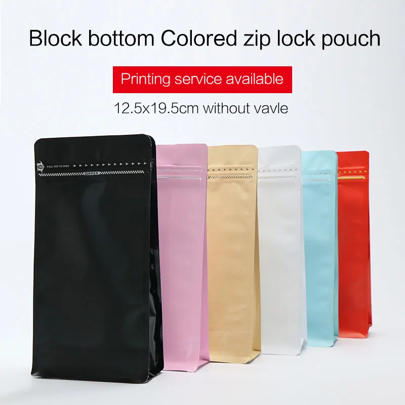 

1/2 pound 8oz coffee bean block bottom stand up pouch with zipper matte colorful aluminum foil zip lock flat bottom top open bag