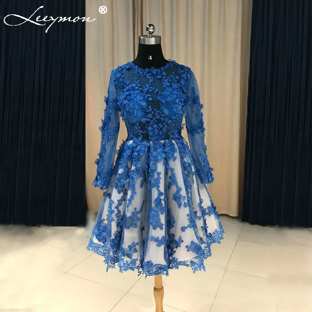 

2019 New Hot Sale Sexy See Through Lace Cocktail Dress Short Prom Dress Blue Dress Homecoming Dresses vestidos coctel