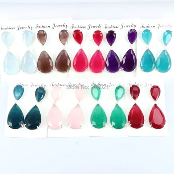 

5Pairs New Fashion Trendy Mix Color Teardrop Gem stone dangle earrings for Women Girls