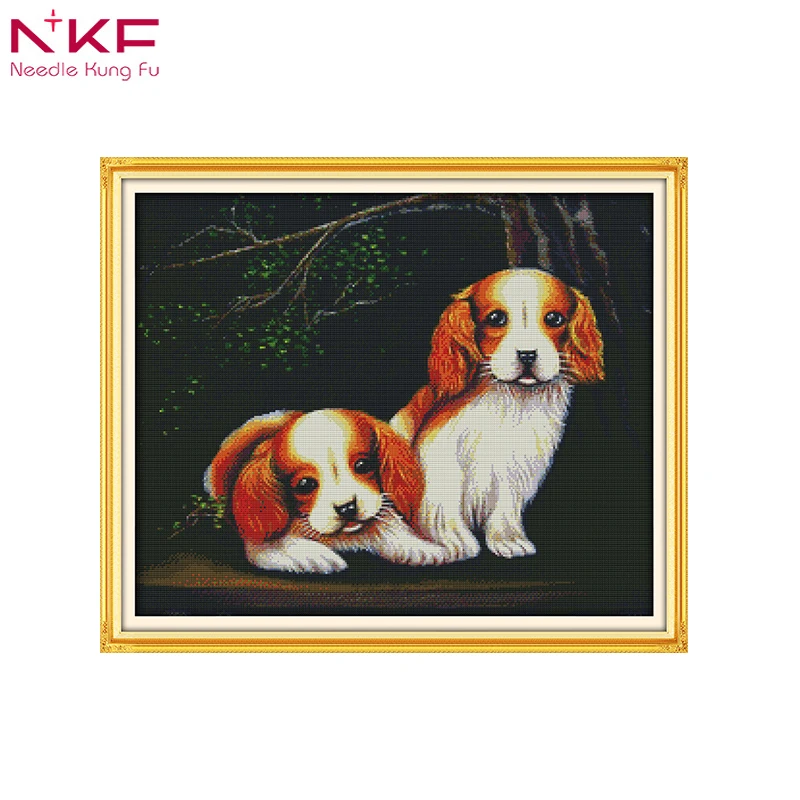 

New Two dogs Needlework Cross stitch kits DMC Stylish for Embroidery,Patterns Cross-Stitching 14CT canvas DIY Handmade Art decor