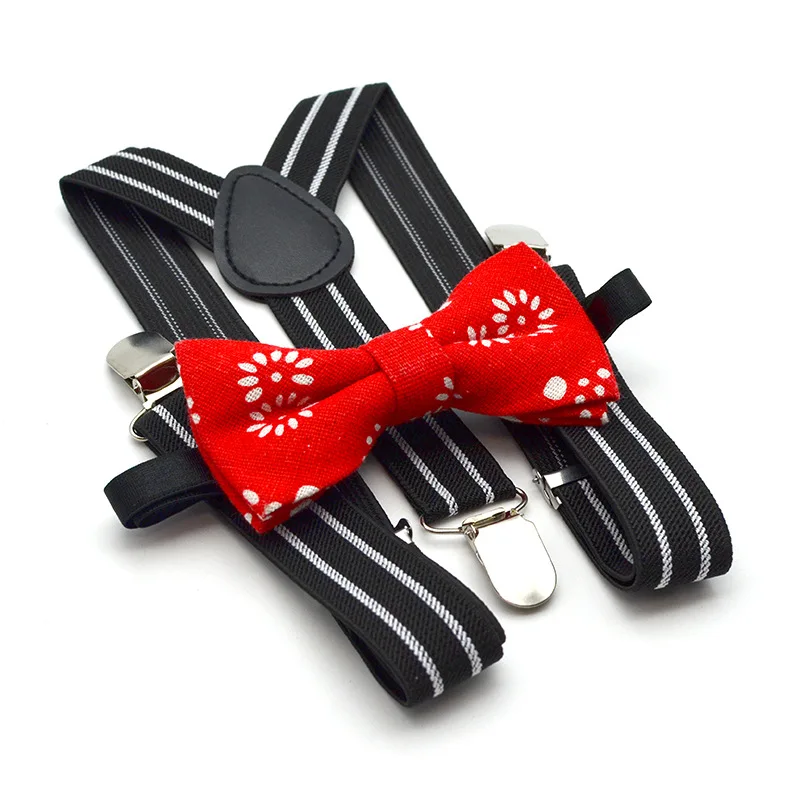 

OnnPnnQ Fashion New Kids Striped Suspenders Set 3Clip-on Vintage Bow Tie Set Elastic Brace Girls Boys Unisex Adjust Suspenders