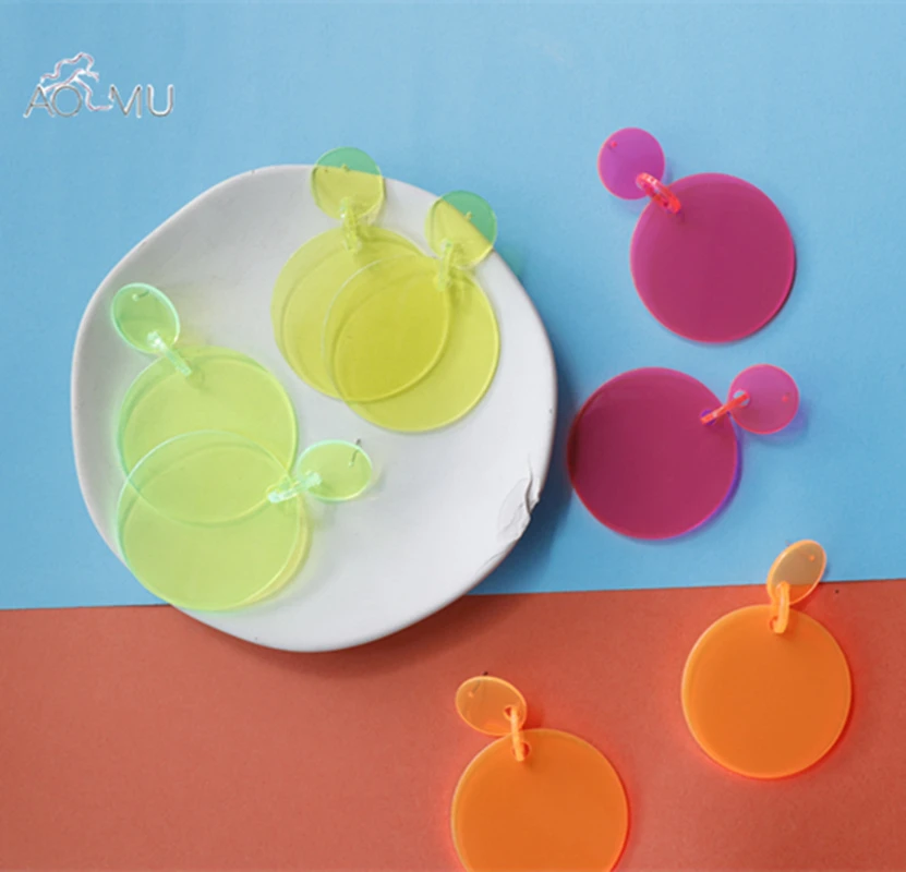 

AOMU 2019 New Colorful Geometric Transparent Big Round Circle Acrylic Drop Long Earrings For Women Girl Gift Jewelry Brinco