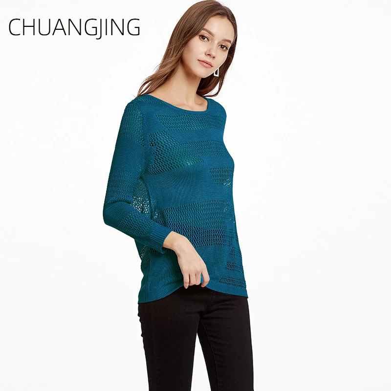 

Autumn Winter Casual Knitted Sweater Women Solid O-neck Long Sleeve Hollow Out Pullovers Sweather Ladies Sexy Streetwear Sweater