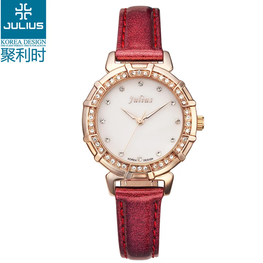Julius Lady women Wrist Watch Quartz Hours Best Fashion Dress Korea Shell Leather Bracelet Girl Gift