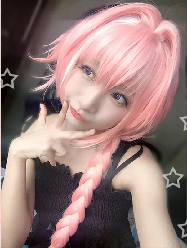 Fate Apocryph Astolfo Косплей парики Длинные розовые плетеные термостойкие синтетические волосы Perucas Косплей парик+ 3 черных банта+ парик колпачок - Цвет: Only Wig and Wig Cap