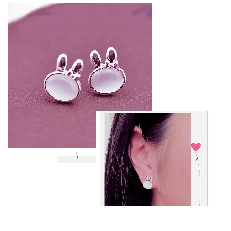 Мода милый кролик опал ухо клип запонка для девочки без уха отверстие пирсинг