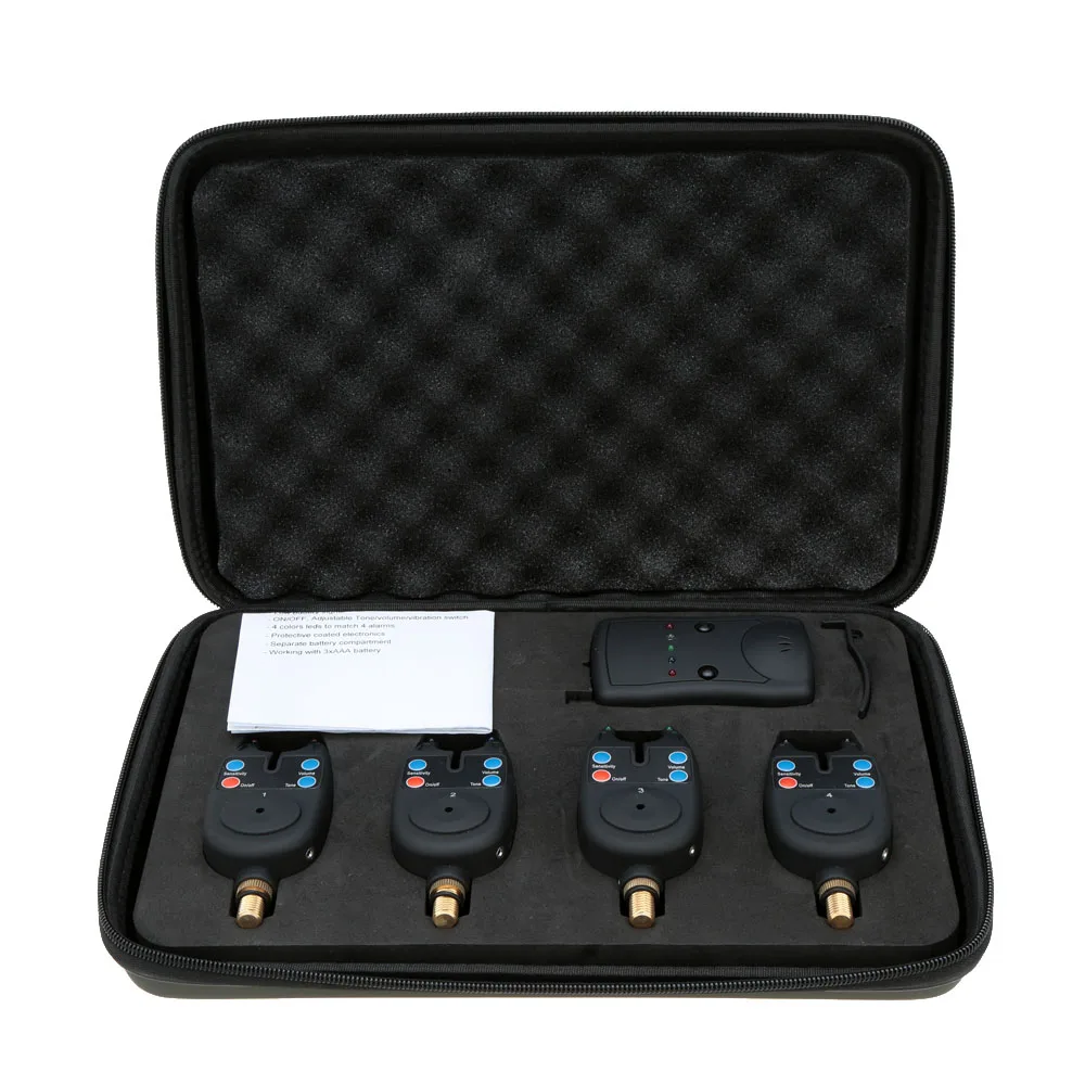 

LED Wireless 4+1 Fishing Alarm Fishing Alerts Bite Alarm Set Pesca 100M Receiver Distance Bite Alarm+Receiver+Clip with Case