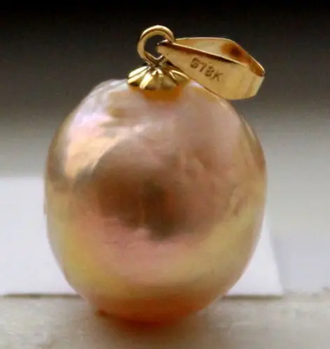 13 mm real natural baroque south sea pink pearl pendant 18 K