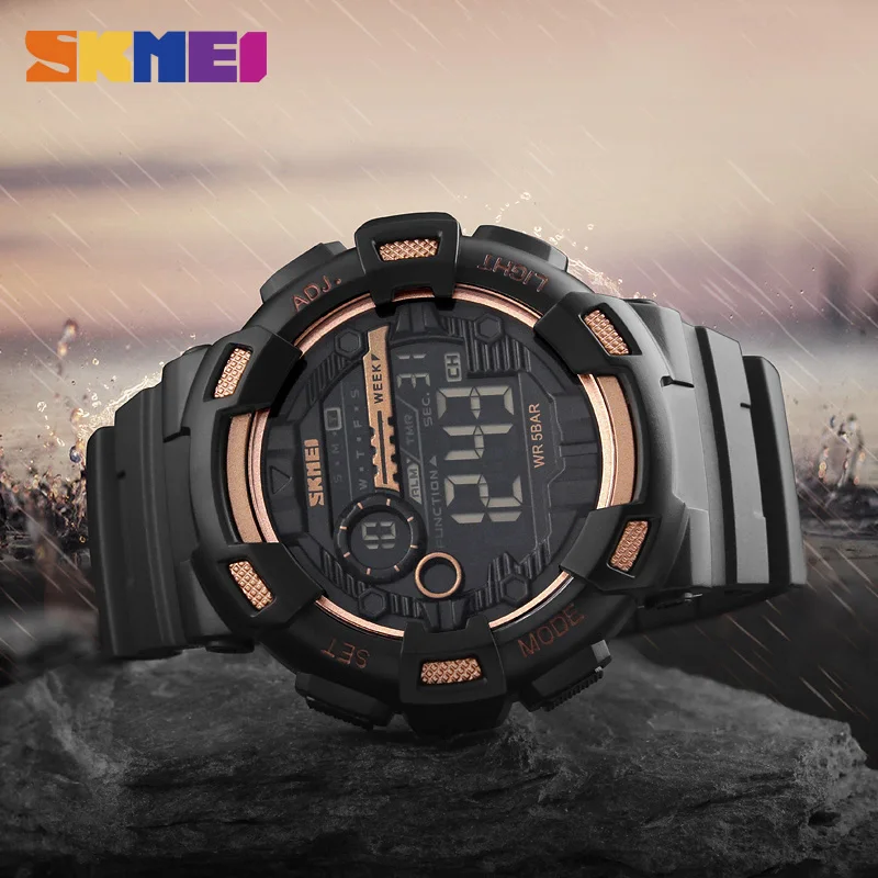 

Skmei Digital Wristwatches Led Display Multiple Time Zone 50m Waterproof Clock Relogio Masculino Outdoor Men Sports Watches 1243