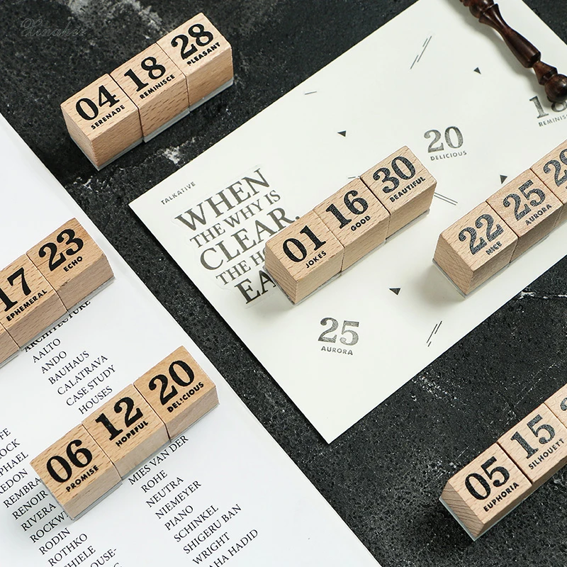 1set Vintage time record calendar decoration stamp wooden rubber stamps for scrapbooking stationery DIY craft standard stamp