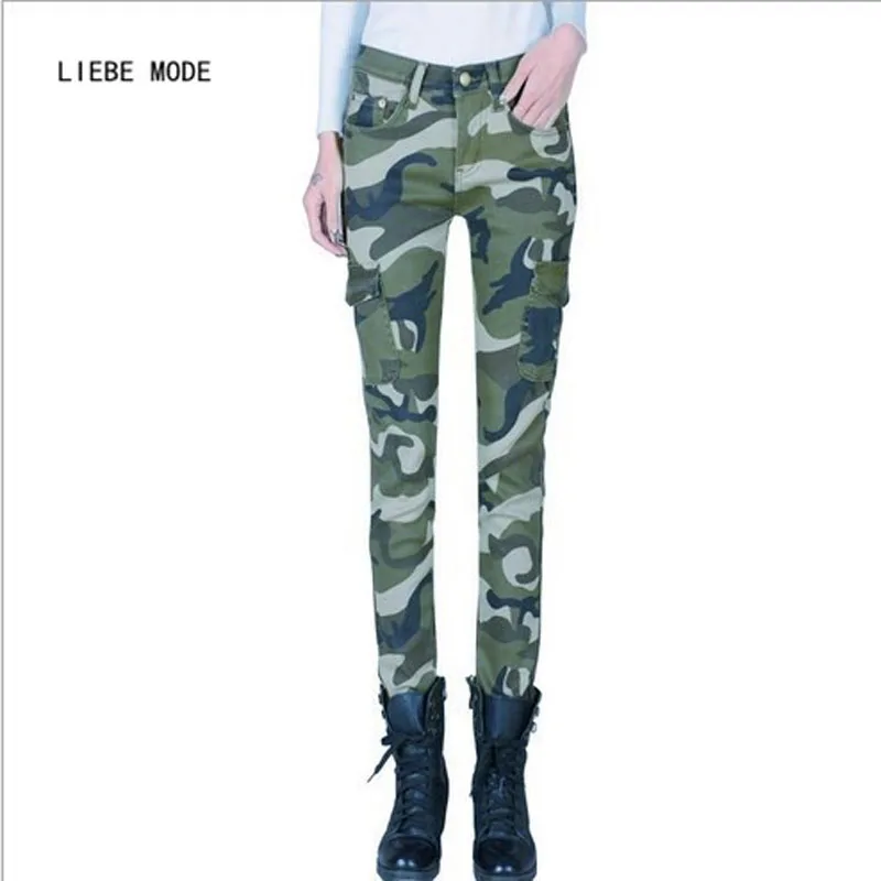 2015 New Camouflage Elastic Waist and Cuff Plus Size Jeans Women Spring ...