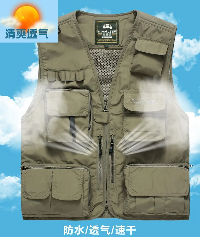 2016 Summer Mens Outdoor Sports Military Casual Brand Vests Coats Reporter Shoot Army Camp Man Khaki Grid Coat NIANJEEP Vest New (1)