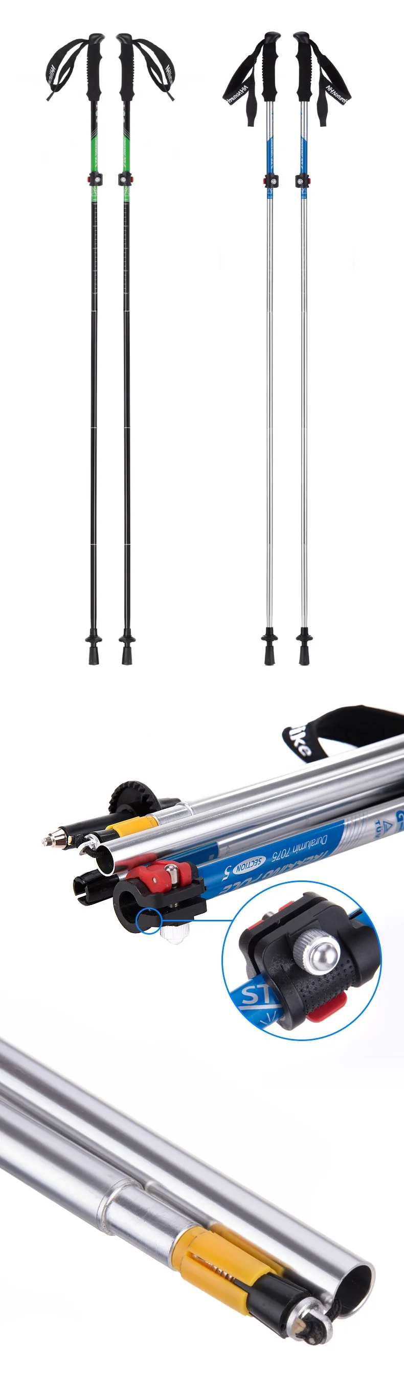 Bastões de Caminhada Ultra-leve ao ar Naturehike Seções Ajustáveis Livre Escalada Trekking Pole Alpenstock Bengalas Portáteis 4 Esporte e Lazer