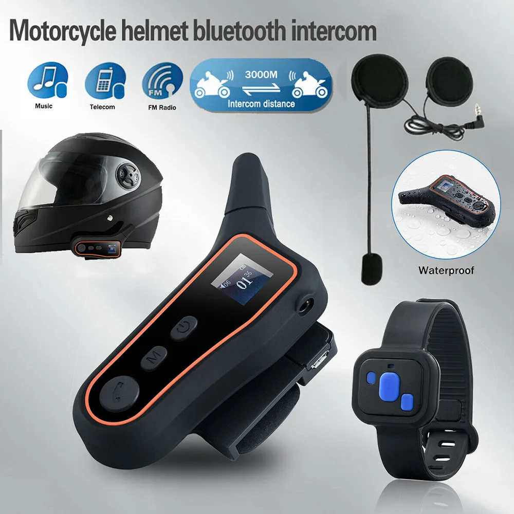 

Motorcycle Helmet Intercom Wireless Bluetooth Helmet Headset 3KM Group Walkie Talkie BT Interphone OLED Screen