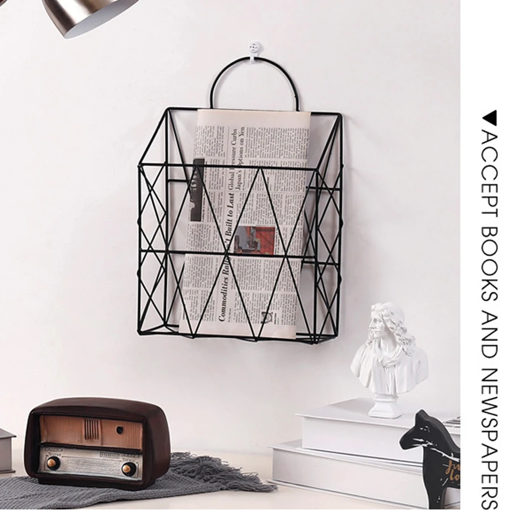 Preise 2019 neue Heißer Verkauf Mode Speicher Korb Tragbare Wand Hängende Lagerung Rack Netto Eisen Schreibtisch Halter für Magazin Zeitung