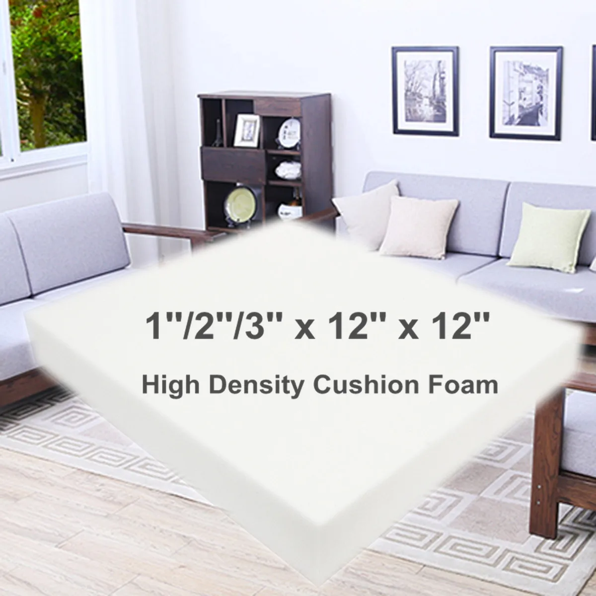Square High Density Seat Foam White Cushion Sheet Upholstery Replacement Pad High Density Premium Chair Cushion Seat Pad 12 Inch