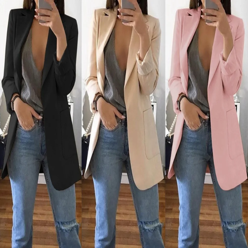 Women Blazer Party Club Outerwear Turn-down Collar Long Sleeve Solid With Pockets Fashion Slim Blazers Casual Slim Daily Wear