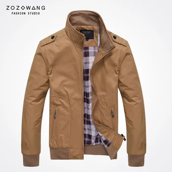 

zozowang new arrival autumn winter high quality plus size jacket men khaki pocket stand collar coat men zipper casual men jacket