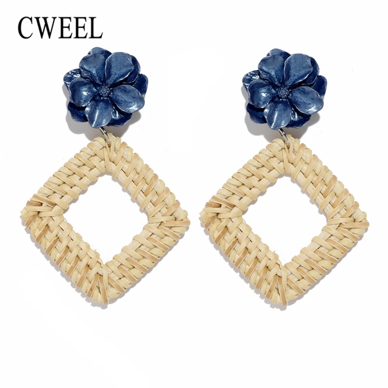 

CWEEL Drop Earrings For Women Flower Statement Rattan Knit Earings Fashion Jewelry Boho Circle Bohemian Charms Earring Female