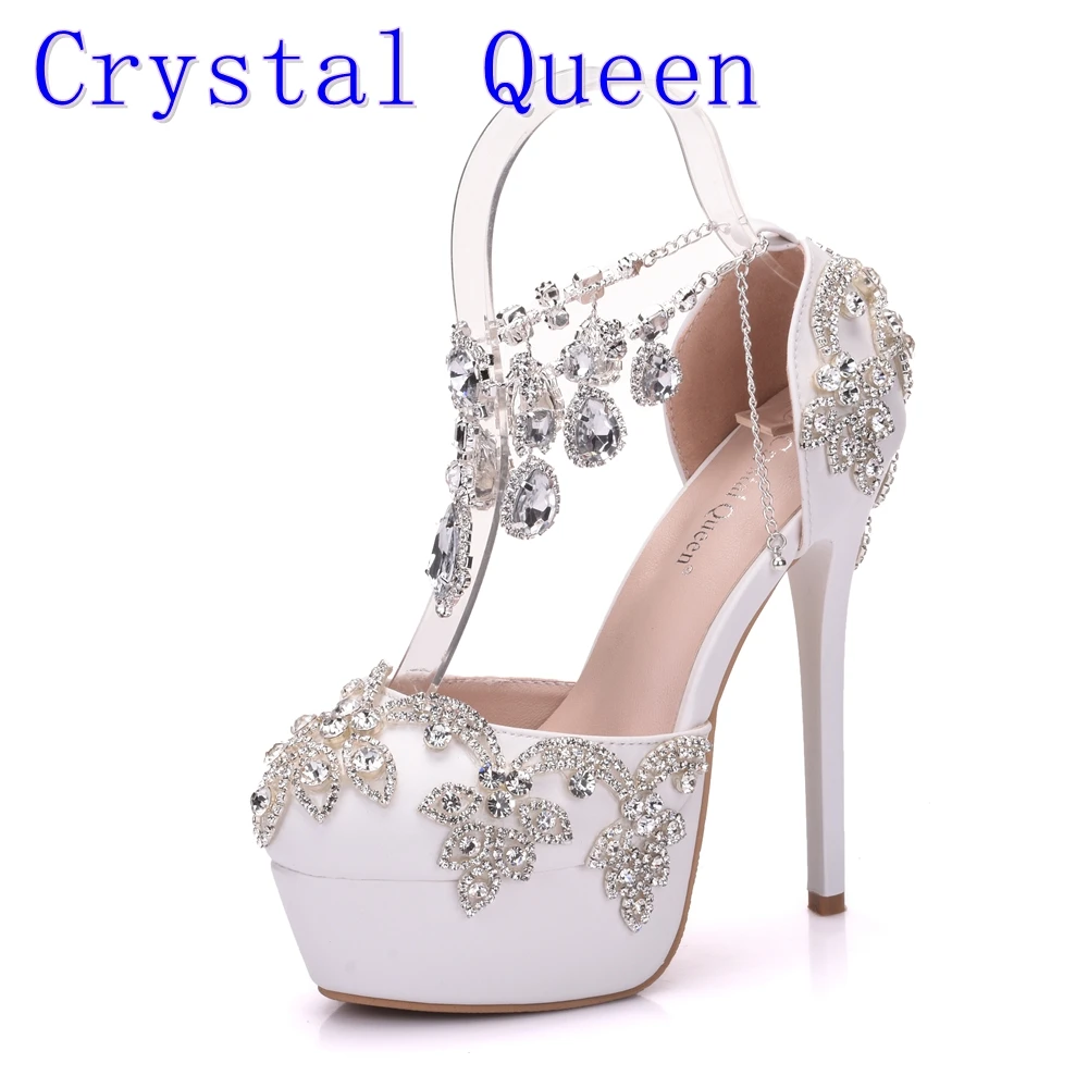 Женские босоножки со стразами туфли лодочки на платформе и высоком каблуке|heels high