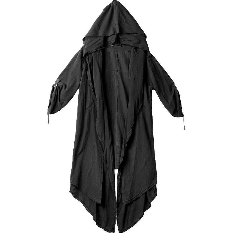 Темное пальто-плащ, индивидуальное пальто для ночного клуба, Мужское пальто в готическом стиле, поддельные две части коленей, Мужской плащ, куртка, длинное пальто