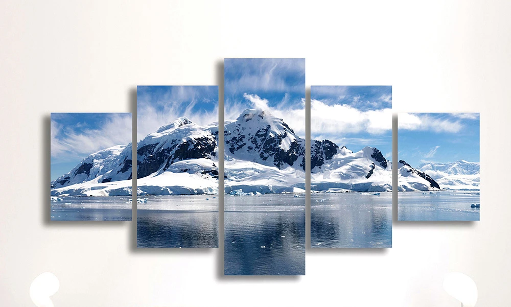 

5 Panels Snow Mountain Landscape Painting Canvas Printing Modern Home Wall Decor Picture for Living Room framed HX-056