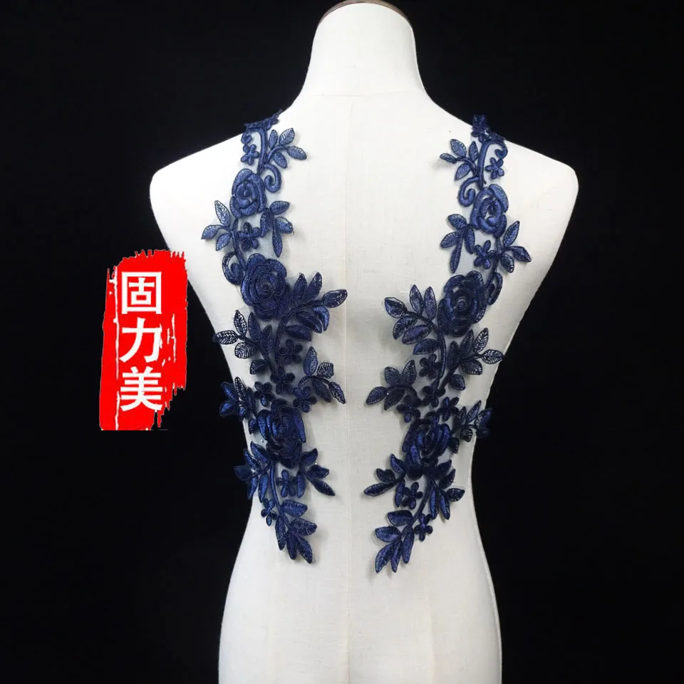 

10 pair pink black red deep blue gray evening wedding dress bridal gown Embroidery decorative car bone lace applique