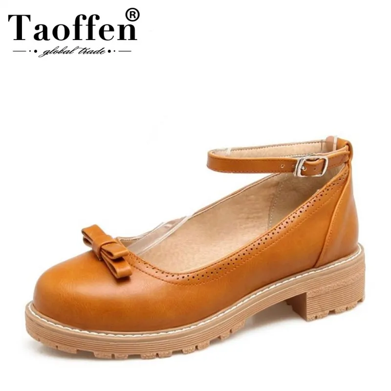 

TAOFFEN Size 31-43 Vintage Office Lady High Heel Shoes Woman Bowknot Ankle Strap Solid Color Thick Heels Pumps Party Shoes