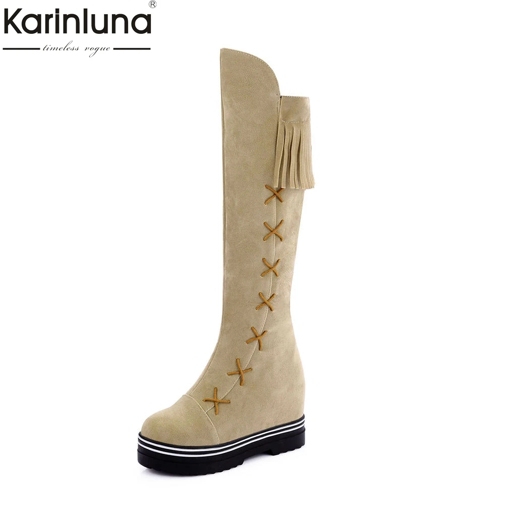 

Karinluna fashion Dropship Fringe High Heels Large Size 34-43 Knee High Boots Woman Shoes Zip Up Platform Shoes Woman Boots