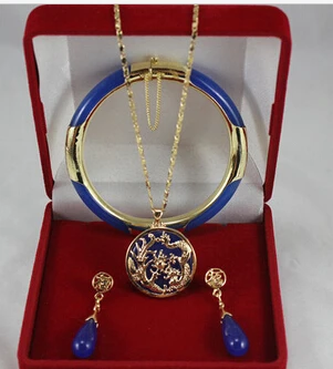 

Hot selling> Natural stone Jewelry Blue Necklace Earing Bracelet Pendant Set (A0511) -Bride jewelry free shipping