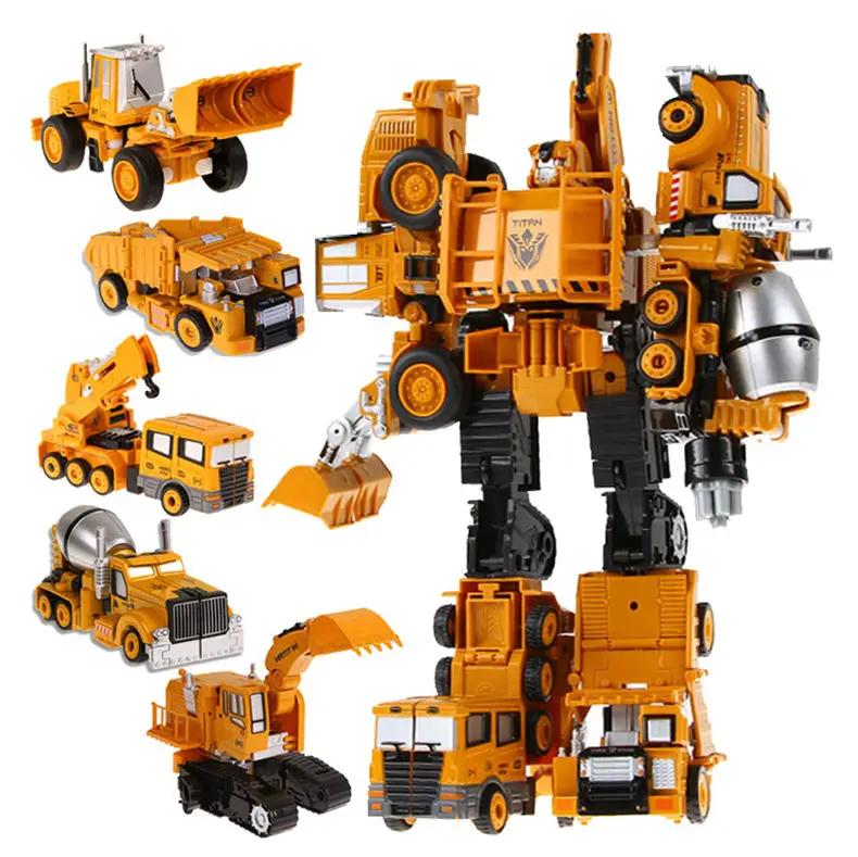 

[New] 5 in 1 Genuine Engineering Vehicle Hercules boy Deformation Transformation Truck Robots Toy Alloy car transformer robot