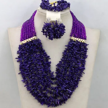 

Traditional Purple Coral African Wedding Beads Jewelry Set Bridesmaid Gift Costume Coral Broken Beads Set Free Shipping QW564