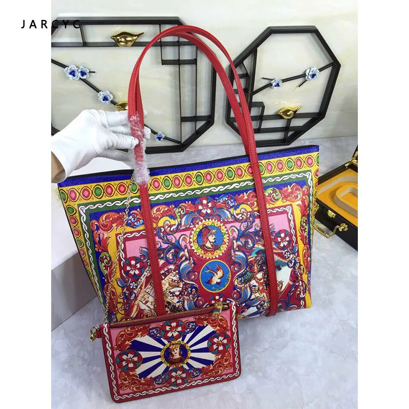 

Luxury Italy Brand Ethnic Floral Bag Genuine Leather Shopper Tote Famous Designer Shoulder Bag Handbag and Purse for women 2019