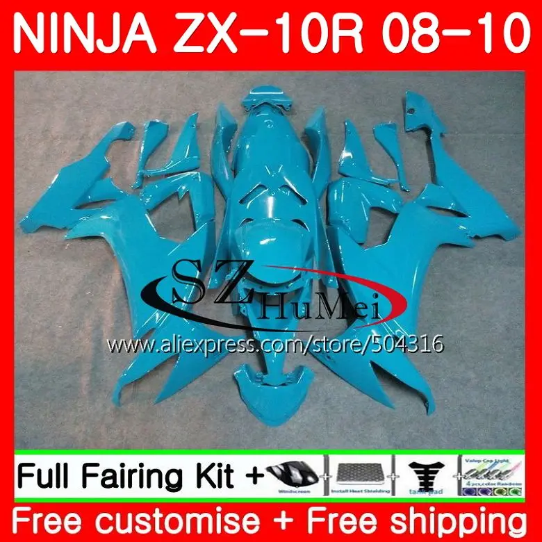 Кузов для KAWASAKI ZX10R ZX1000C 18SH6 Глянцевая голубой NINJA ZX 10 R ZX 10R 08 09 10 ZX1000 ZX-10R 2008 2009 2010 обтекатели комплект