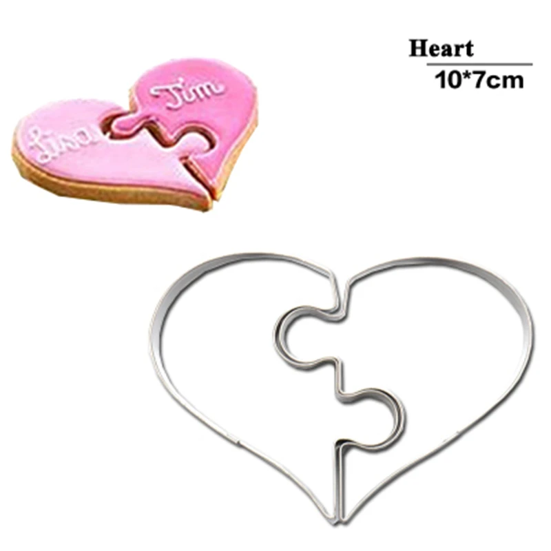 

2 pcs/set Heart Cookie Molds Left Right Heart Shaped Cookie Cutter Funny Love Puzzles Romantic Cookies Mold
