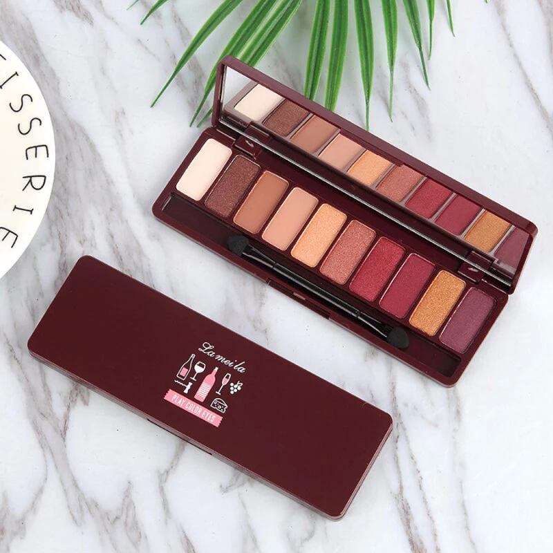 10 Color Nude Shining Eyeshadow Palette Glamorous Waterproof Not Blooming Cherry Eye Shadow Shimmer Glitter Makeup TSLM1