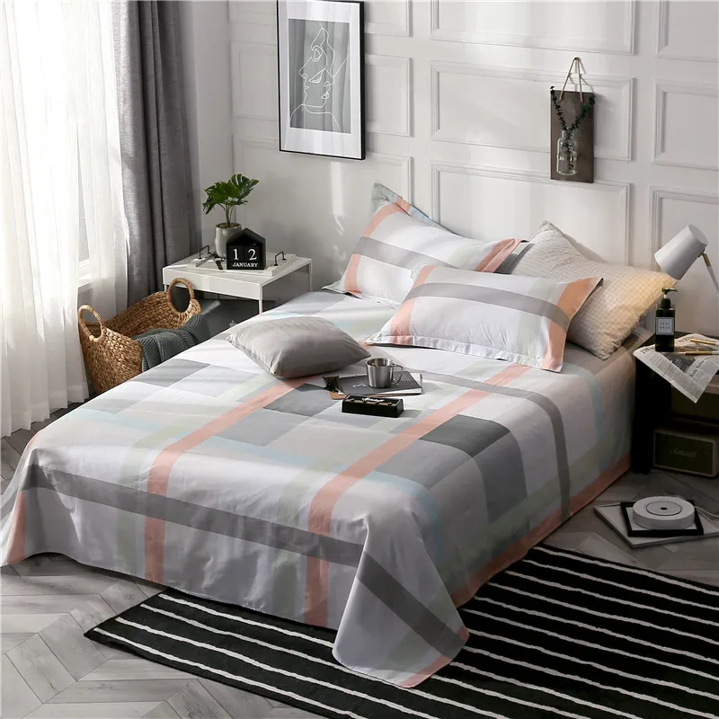 

Bed sheet flat sheet 100% cotton sheets for home twin full queen king size bedsheet plaid flowers pink white blue yellow bedding