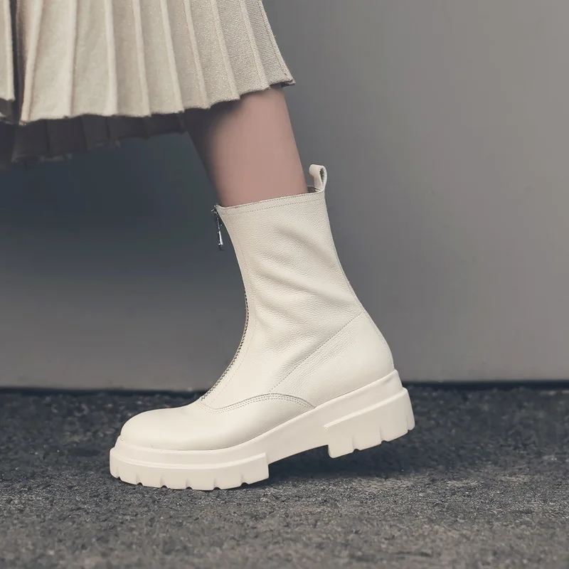 EGONERY/Женская обувь; новые зимние ботильоны из натуральной кожи с круглым носком; обувь на платформе и высоком каблуке; большие размеры; Прямая