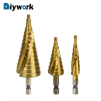 

DIYWORK 4-12/4-20/4-32mm Triangle Shank Hole Cutter Hex Shank Spiral for Metal Cone Drill Bit High Speed Steel