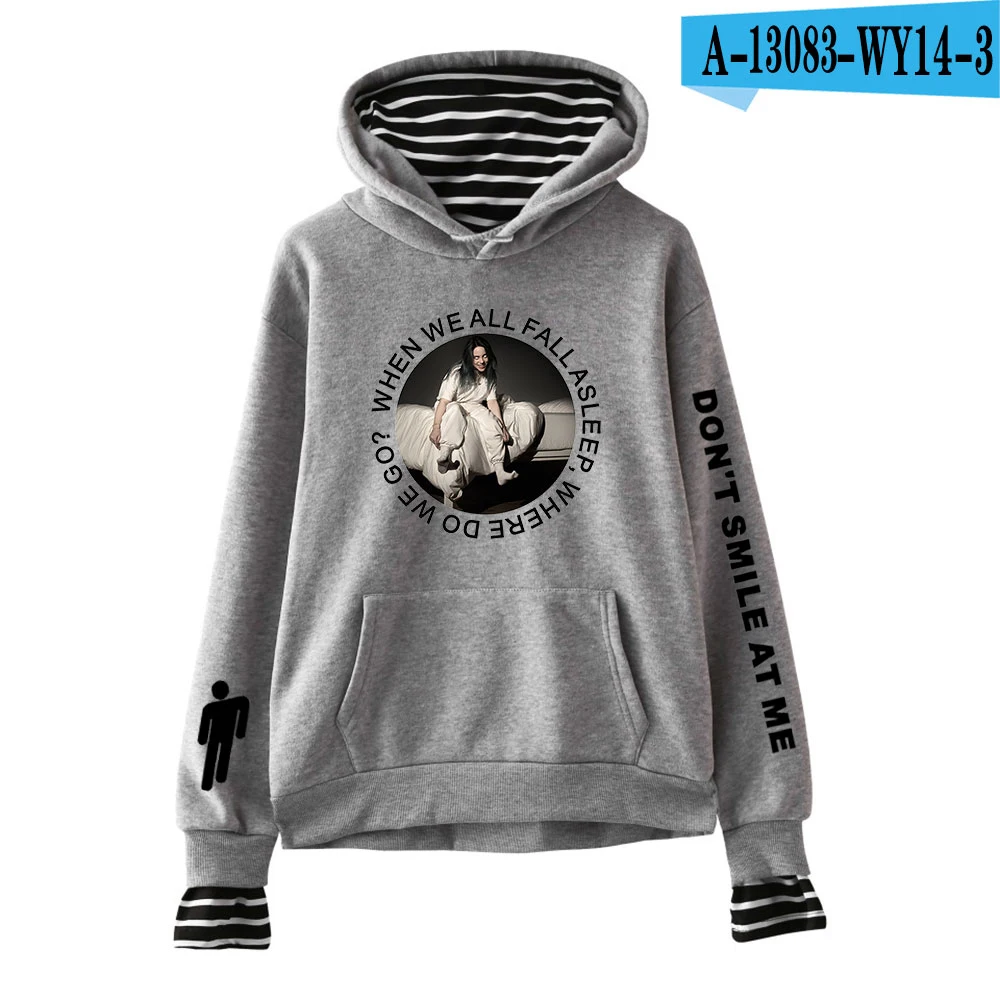 Billieeilish Billie eilish harajuku женские поддельные толстовки из двух частей stweatshirts Осенние теплые толстовки с длинным рукавом горячая Распродажа Топы - Цвет: gray