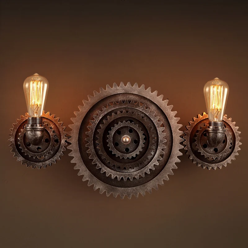 

Gear Wall light loft innovative restaurant Bar Cafe aisle personality style retro industrial design Double heads Wall lamp