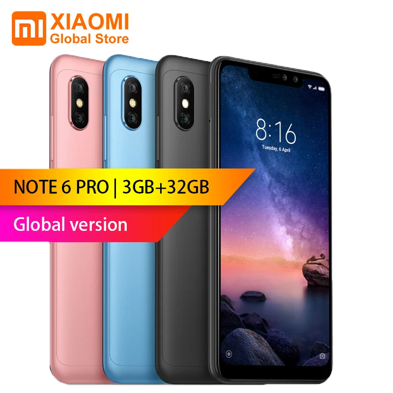 

Global version Xiaomi Redmi Note 6 Pro 3GB 32GB Snapdragon 636 Octa core Four Cameras All-new AI portraits 4G Smartphone