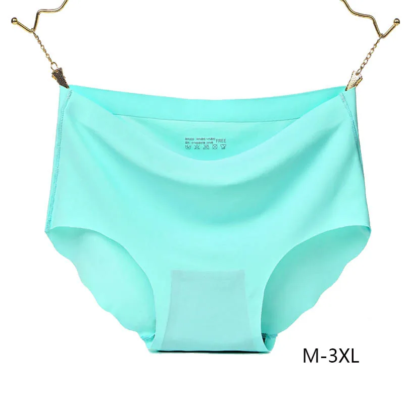 

3XL Large Size Ice Silk Solid Women Panties Seamless Ruffle Soft Smooth Underwear Plus Size Middle Waist Cotton Crotch Breifs