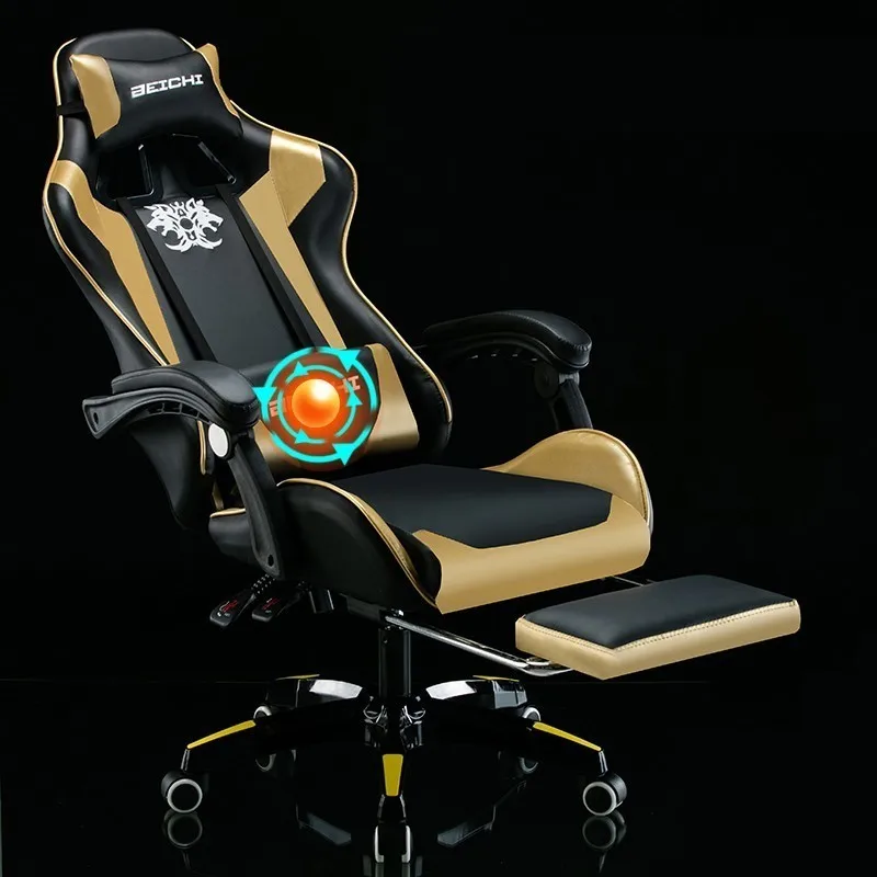 Игровой Poltrona Esports Boss Silla Gamer офисный стул Эргономика может лежать искусственная кожа с колесом - Цвет: gold with footrest