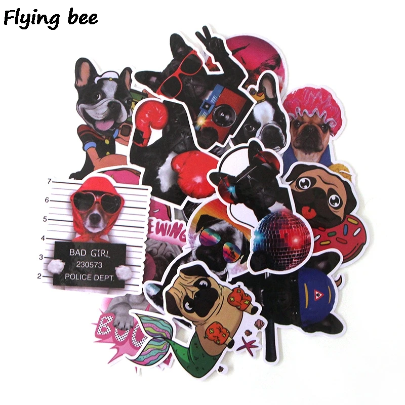 

Flyingbee 15Pcs Bulldog Funny Waterproof Sticker Scrapbooking for phone luggage laptop guitar Graffiti Decal Pet stickers X0282