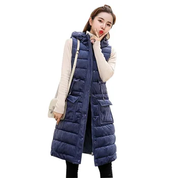 

2018 Autumn Winter Women Velvet Long Vest Female Cotton Padded Thick Waistcoat Lady Sleeveless Parkas Jacket with Hooded F753