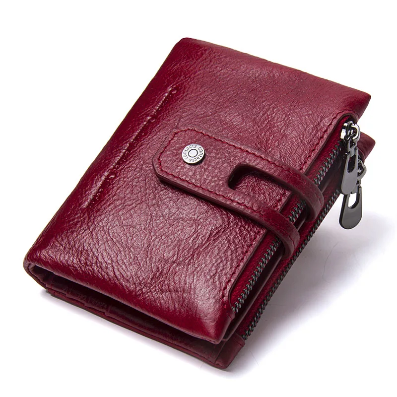 Мужские кошельки из натуральной кожи, кошелек для монет на молнии, короткая мужская сумка для денег, качественная дизайнерская маленькая сумочка для карт - Цвет: Red