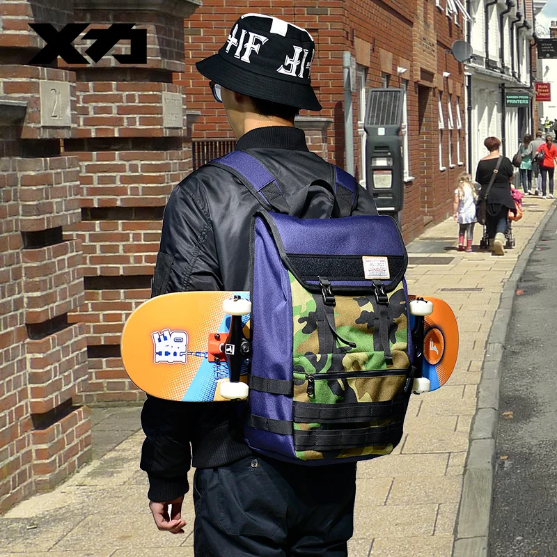 

MACKAR 27X16X47cm Skateboard Bags 1000D Nylon Mini Skateboard Knapsacks Men Street Dark Blue/Camouflage Outdoor Sports Backpack
