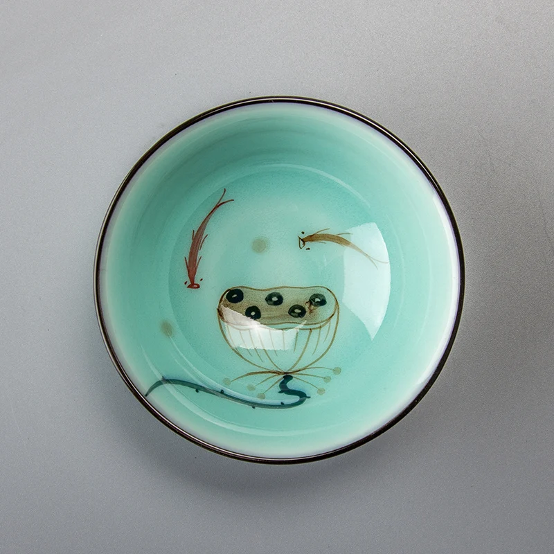 1 шт. чайная чашка Китайский Longquan чайная чаша чайная посуда Золотая Рыба китайский чайный набор кунг-фу Celadon посуда для напитков керамические изделия D044
