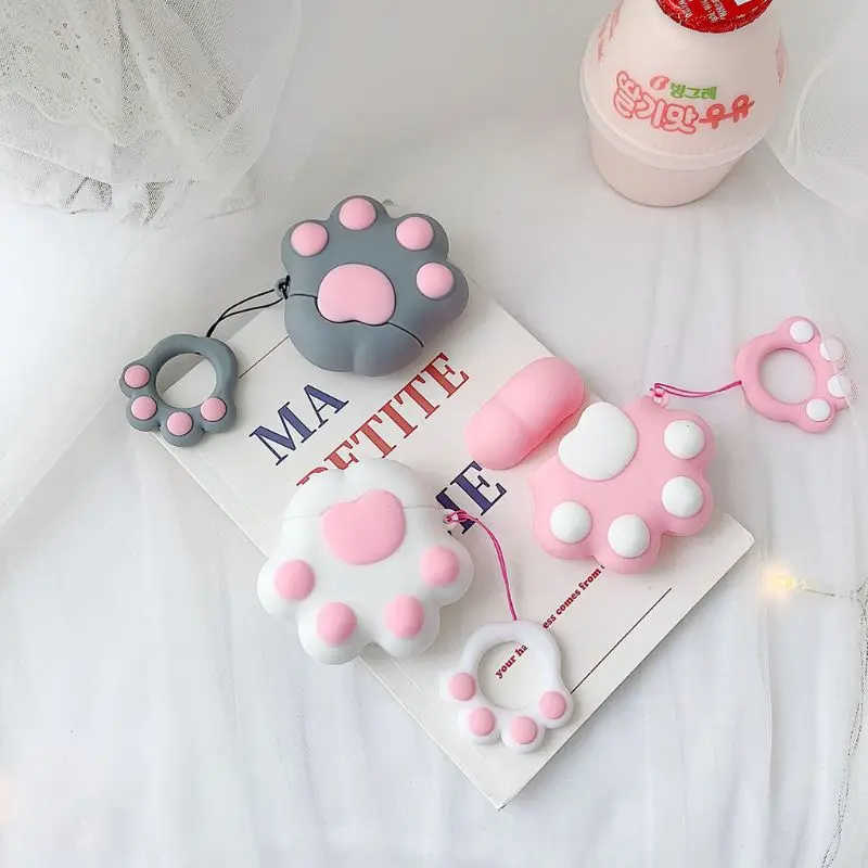 

Cute Cat Claw Style Soft Silicone Protective Cover Shockproof Case Skin Shell With Lanyard for Airpods 1/2 Charging Box